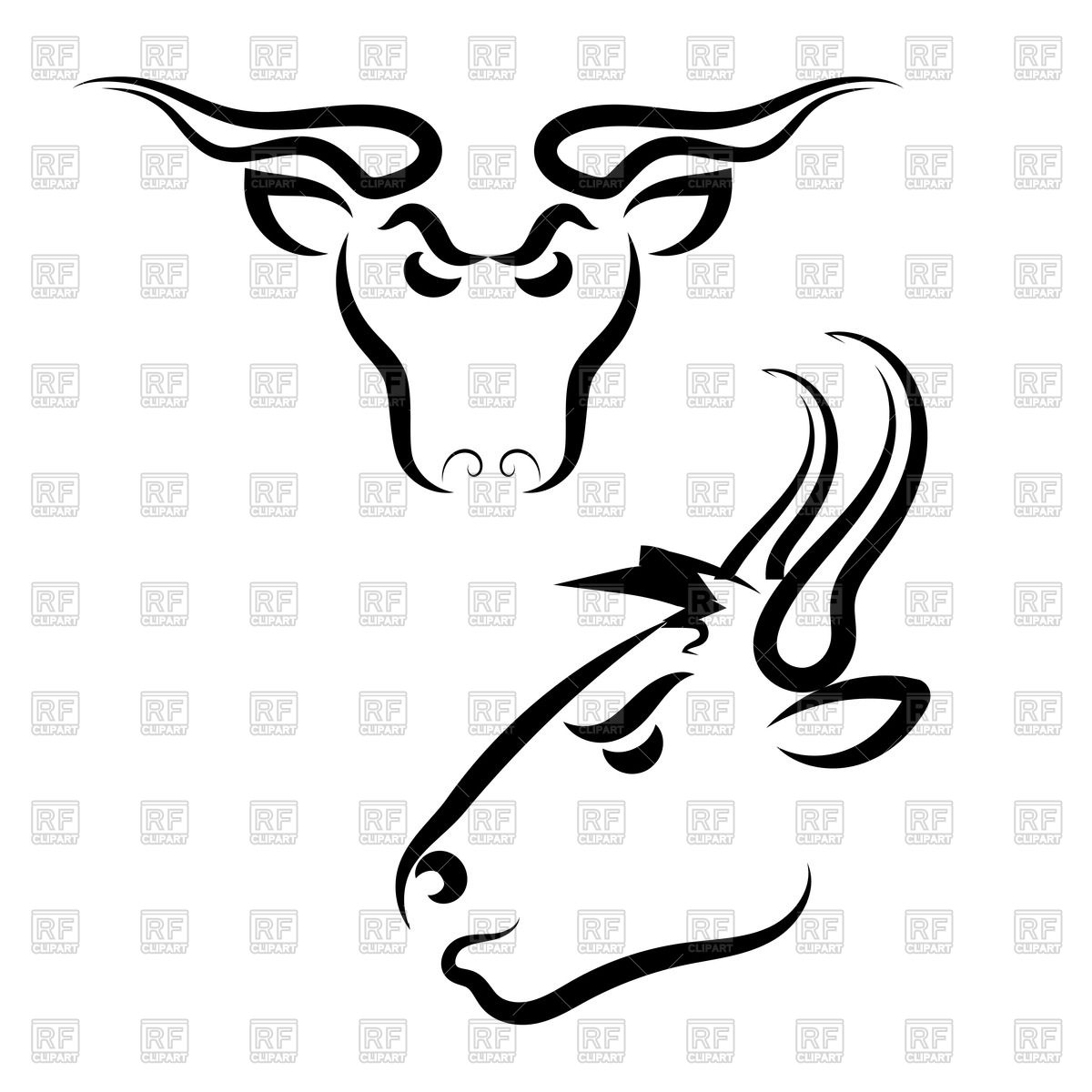 1200x1200 Outline Of Angry Bull (Side And Front View) Royalty Free Vector