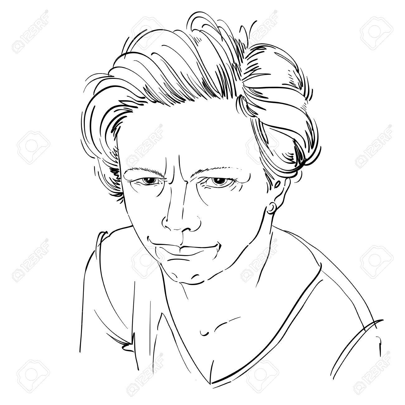 1300x1300 Art Drawing, Portrait Of Angry Girl Isolated On White. Facial