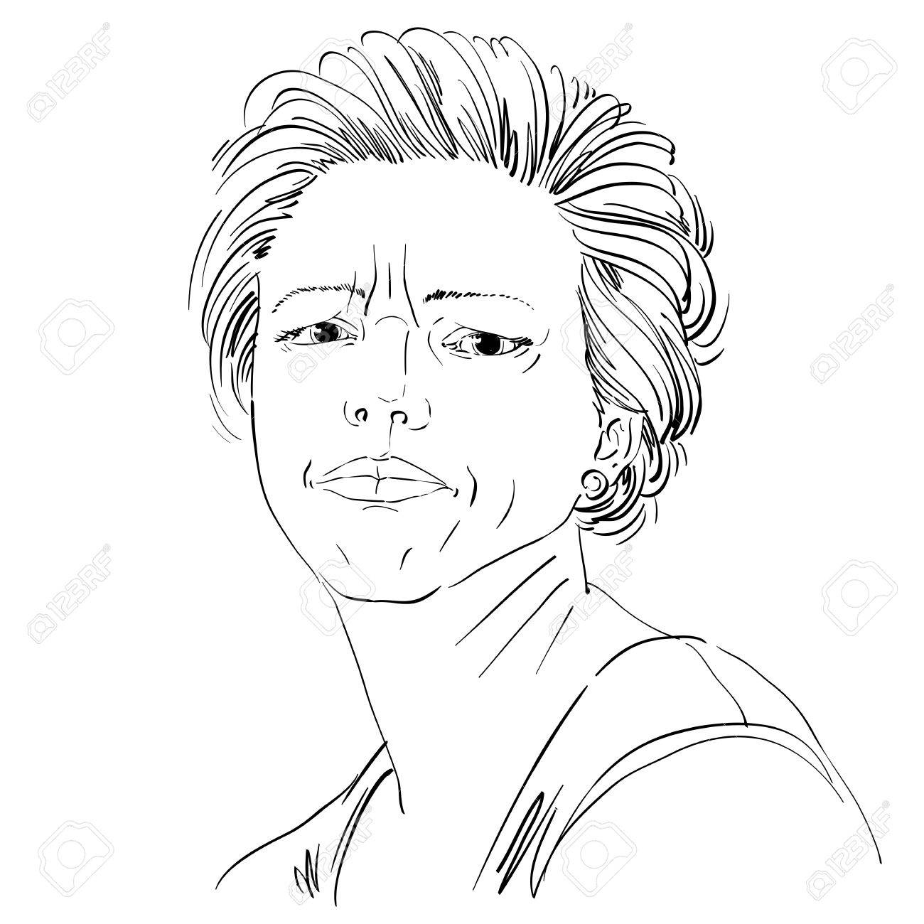1300x1300 Vector Drawing Of Angry Woman With Stylish Haircut. Black