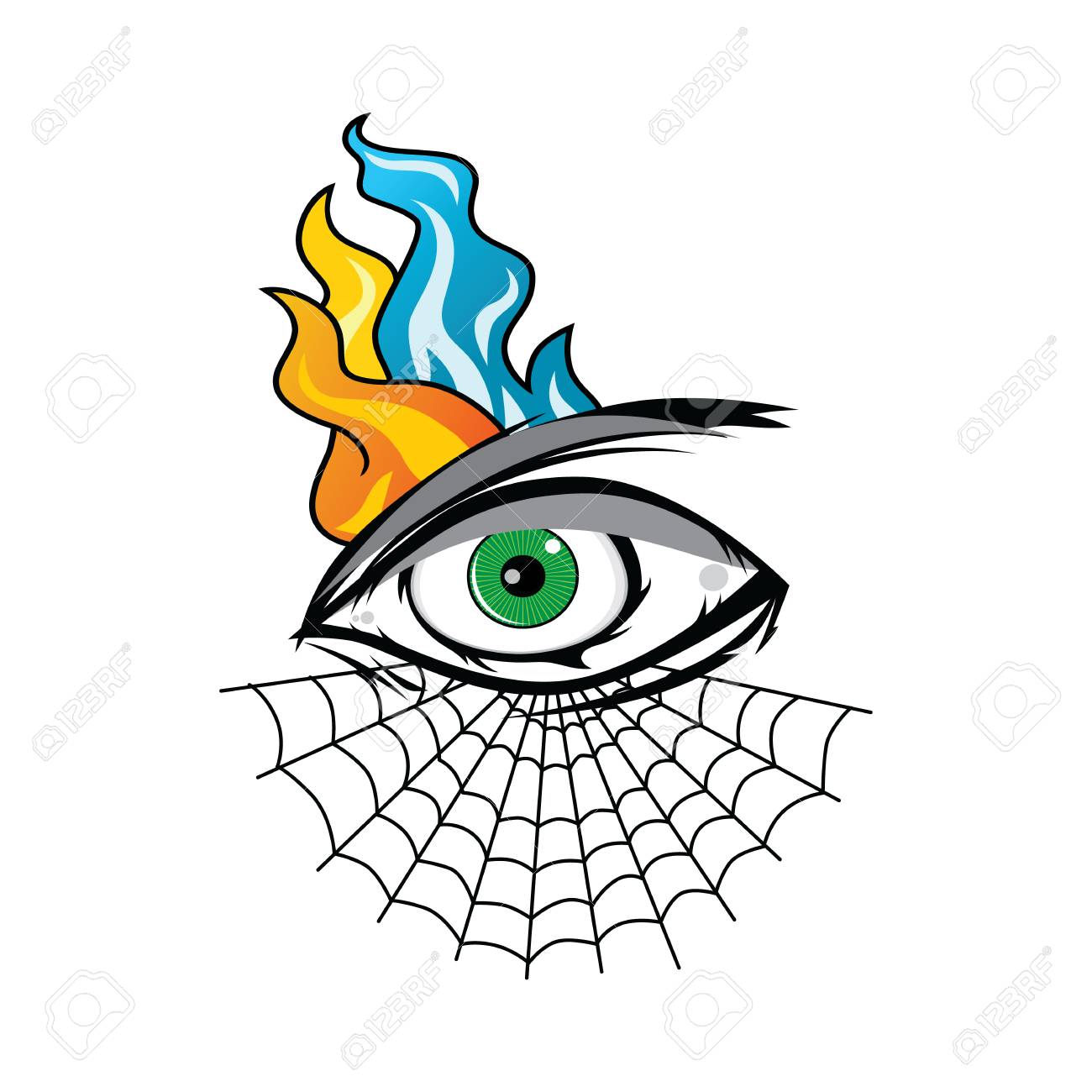 1300x1300 Angry Eye With Spiderweb Tattoo Cartoon Theme Vector Art