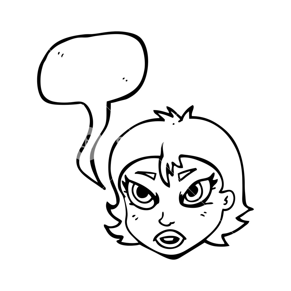 1000x1000 Freehand Drawn Speech Bubble Cartoon Angry Female Face Royalty