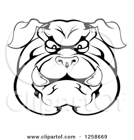 450x470 Clipart Of A Black And White Angry Bulldog Face