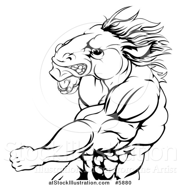 600x620 Vector Illustration Of A Black And White Angry Muscular Horse Man