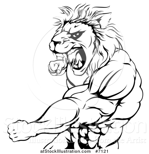 600x620 Vector Illustration Of A Black And White Fierce Angry Muscular