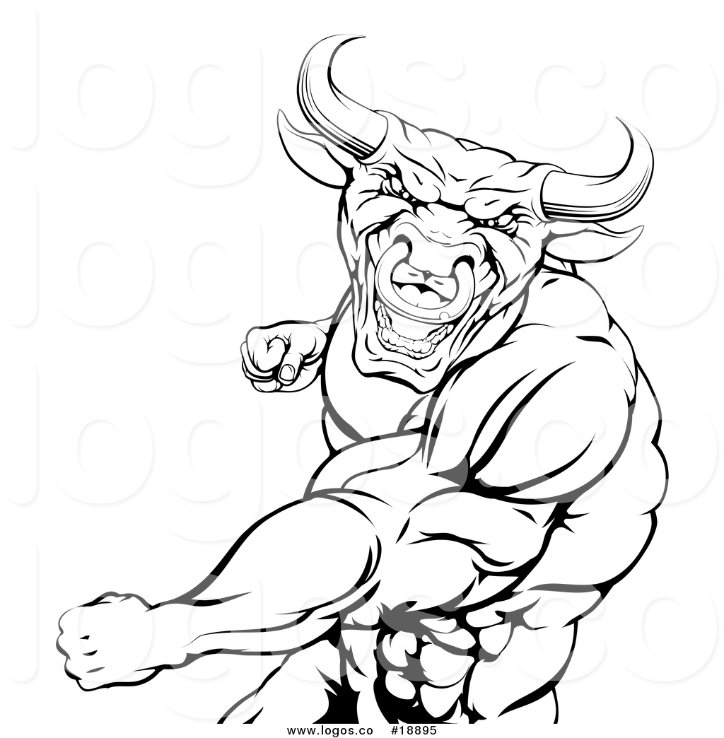 1024x1044 Vector Logo Of A Black And White Angry Muscular Bull Or Minotaur