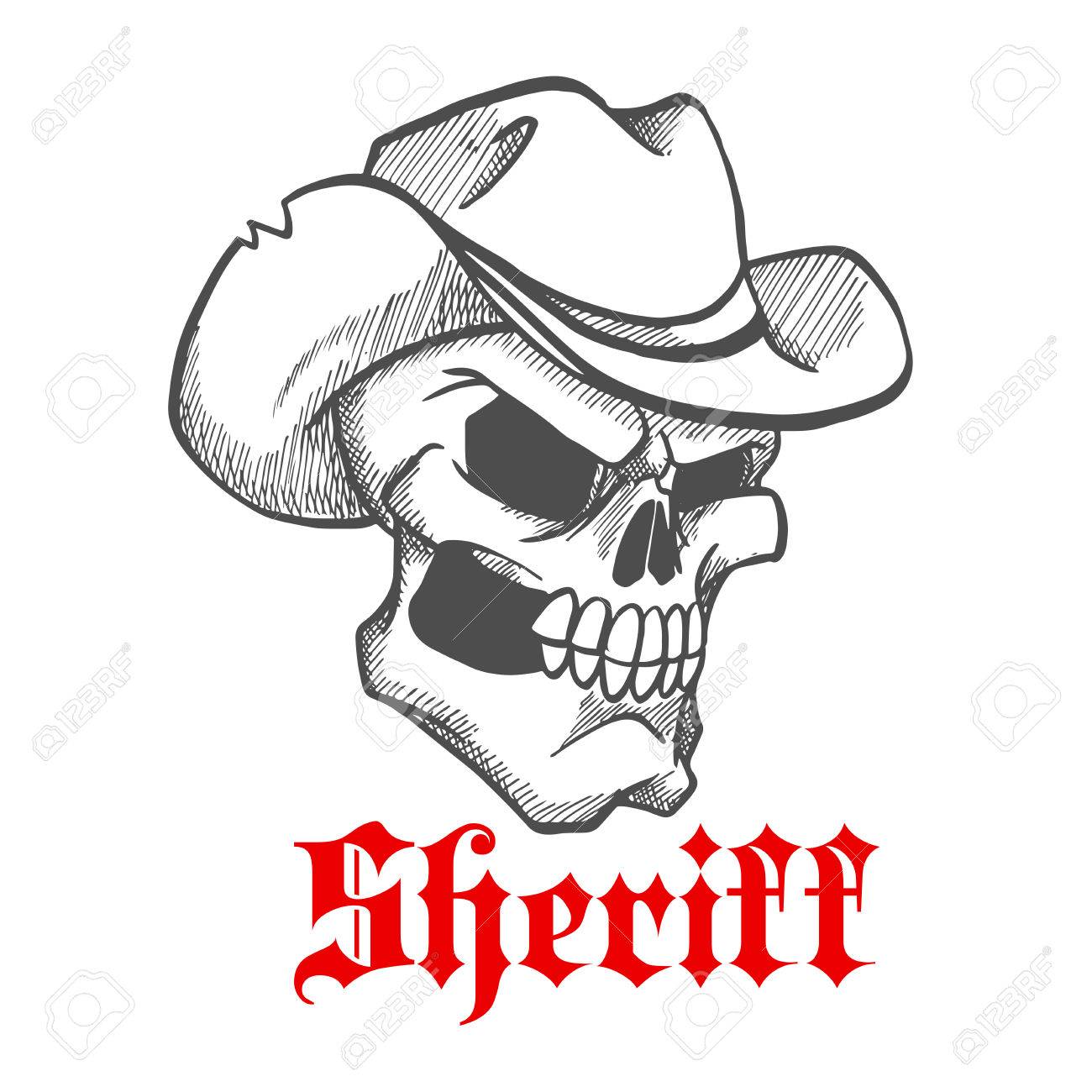 1300x1300 Dangerous And Angry Skull Sheriff Symbol Wearing Old Leather