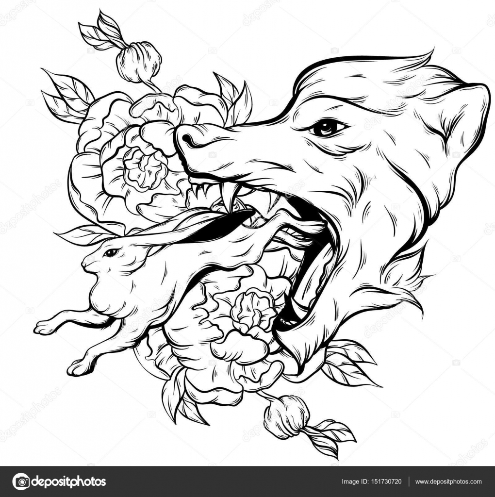 1020x1024 Vector Hand Drawn Illustration Of Rabbit And Big Head Of Angry