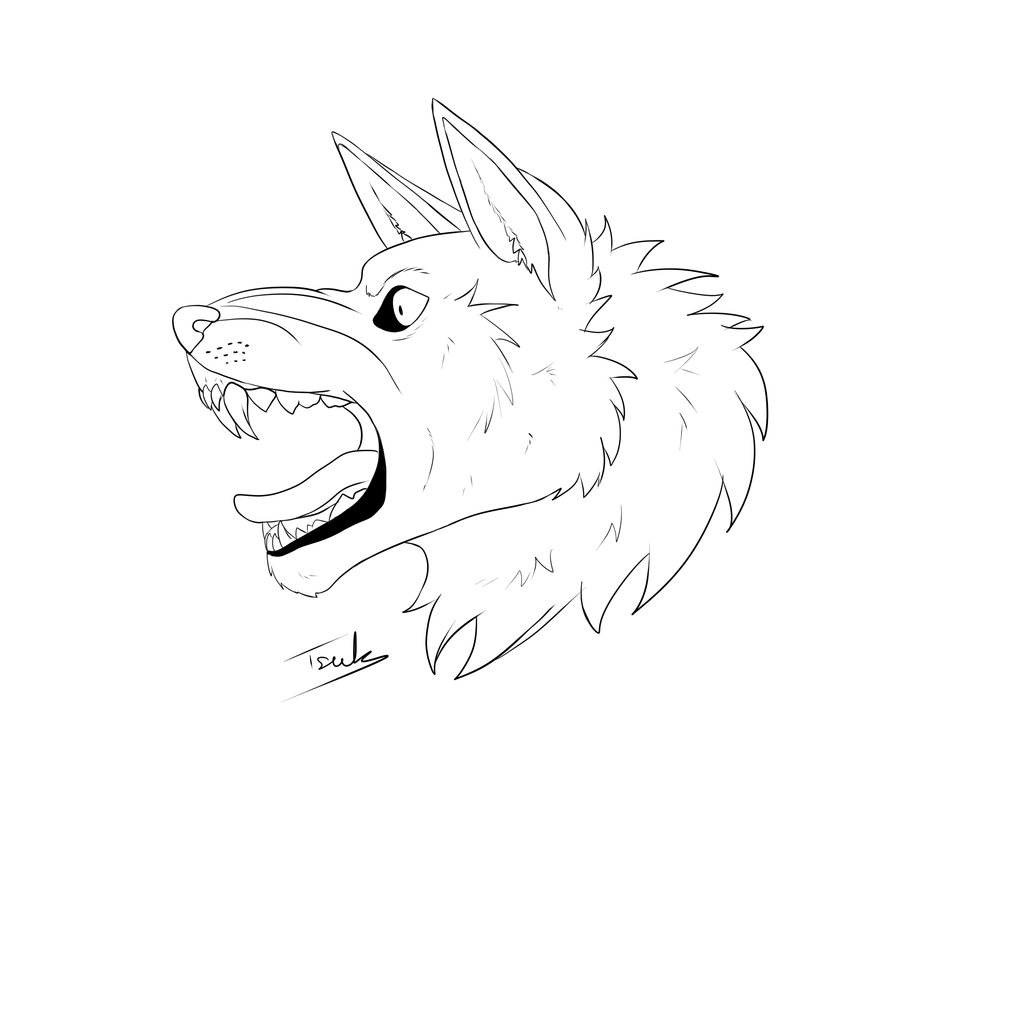 1024x1024 Angry Wolf Free Lineart By Tsukikoko