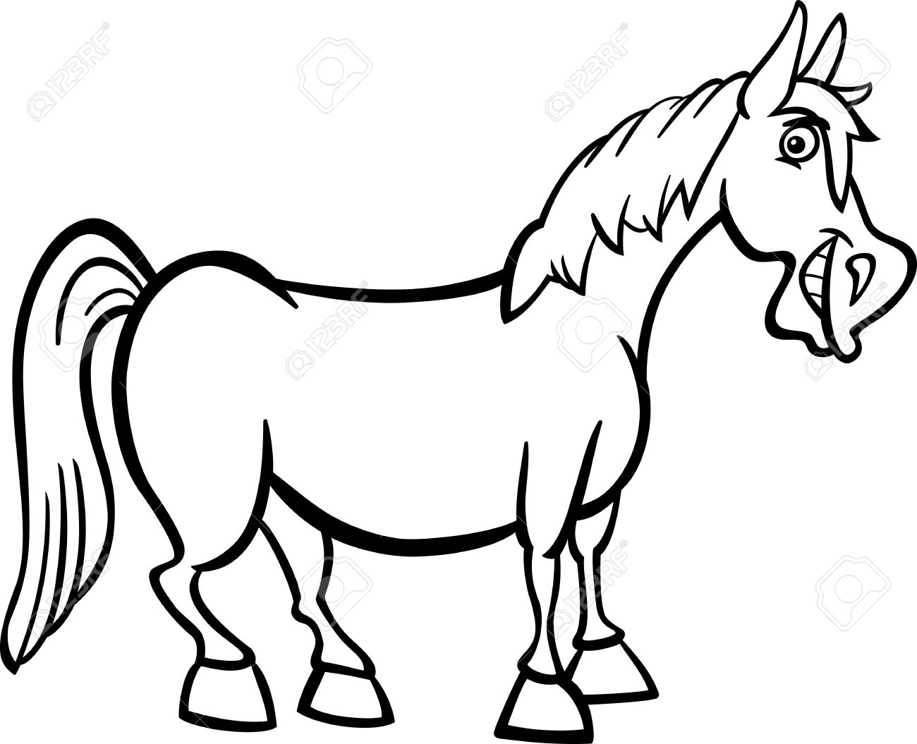 1300x1055 Black And White Cartoon Illustration Of Funny Horse Farm Animal