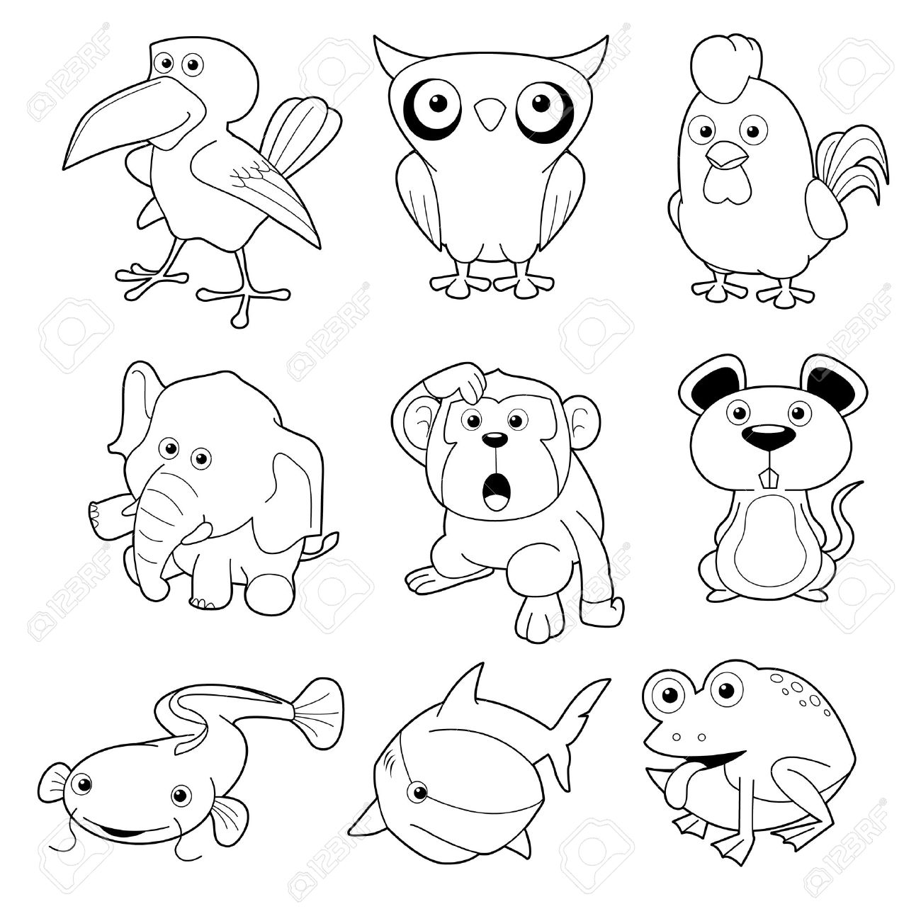 1300x1300 Illustration Of Animals Set Vector Outline Royalty Free Cliparts