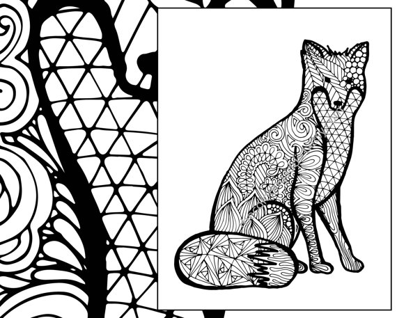 570x457 Fox Coloring Sheet Animal Coloring Pdf Zentangle Adult