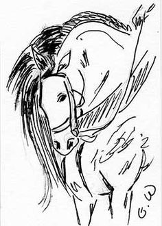 236x330 Gunilla Wachtel Original Friesian Horse Aceo Drawing Equine Art