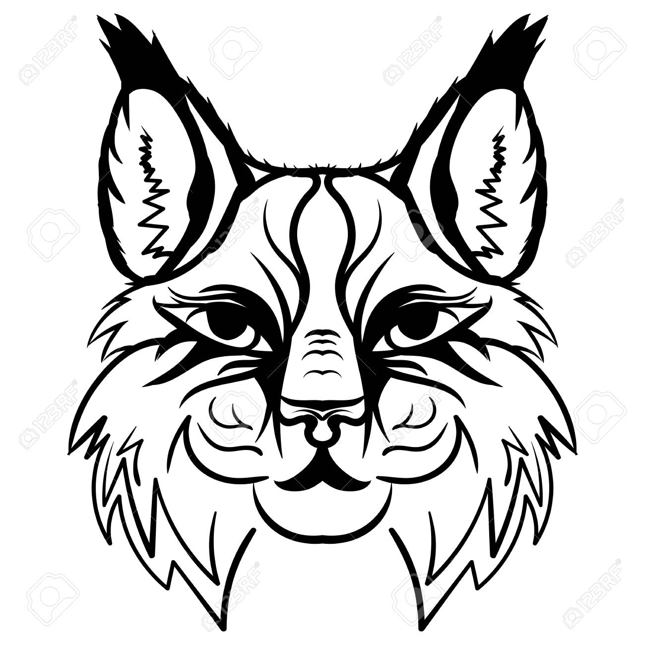 1300x1300 Hand Drawn Lynx Head Animal Isolated. Doodle Line Graphic Design
