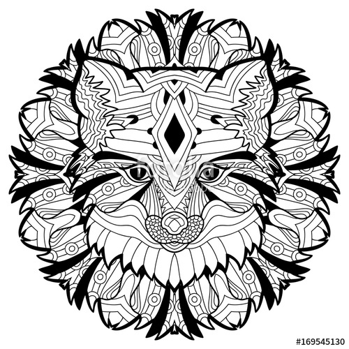 500x500 Animal Concept. Line Design. The Head Of A Fox. Monochrome Ink