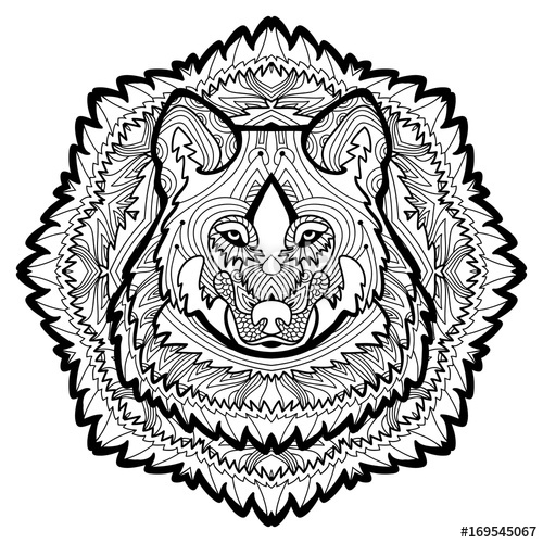 500x500 Animal Concept. Line Design. The Head Of A Wolf. Monochrome Ink