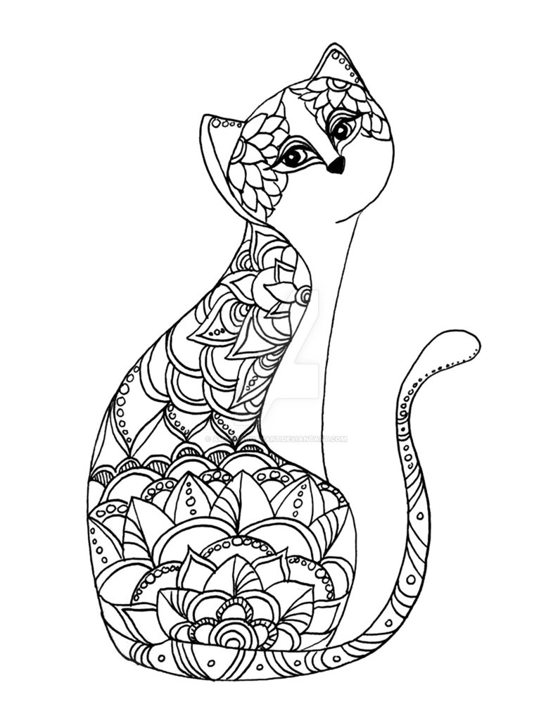 786x1017 Patterned Cat Ink Drawing By Amandaruthart