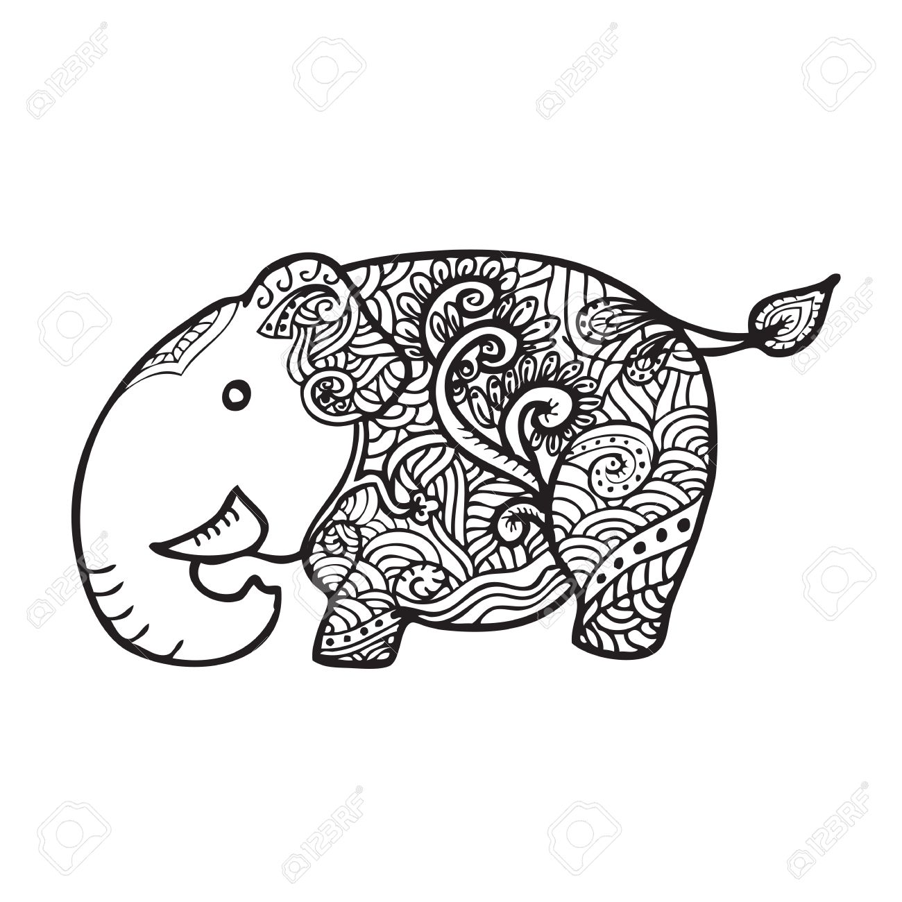 1300x1300 Elephant Pattern Line Drawing Vector Royalty Free Cliparts