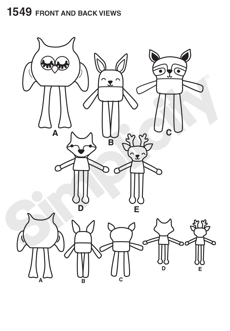 795x1142 Simplicity 1549 Stuffed Animals Racoon, Softie Pattern