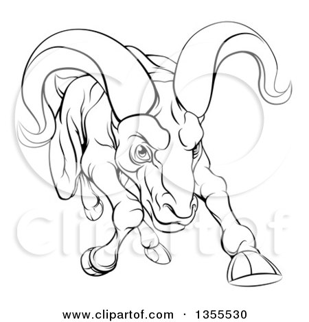 450x470 Adorable White Male Sheep, A Ram, With Brown Curly Horns Clipart
