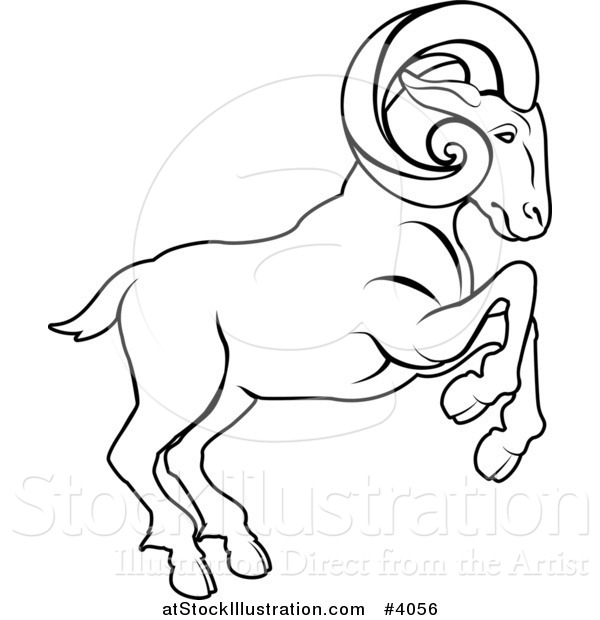 600x620 Vector Illustration Of A Black And White Line Drawing Of The Aries