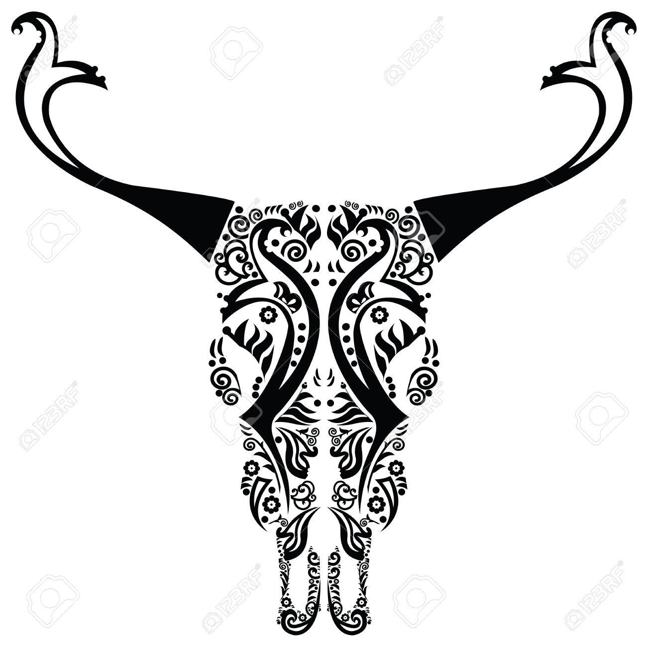 1300x1300 Wild Animal Skull In Black And White With Swirly And Floral