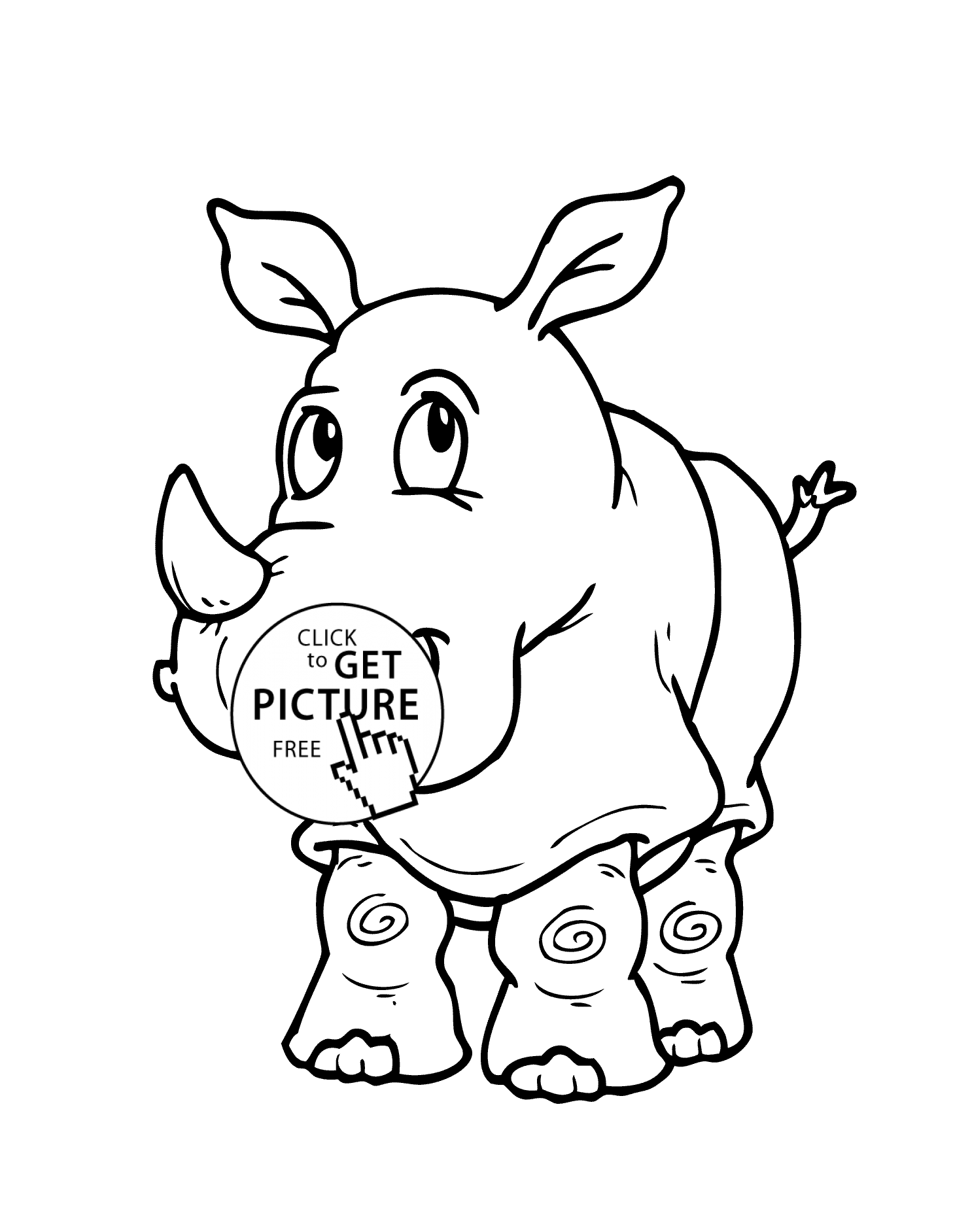 1483x1884 Rhinoceros Cartoon Animals Coloring Pages For Kids, Printable Free