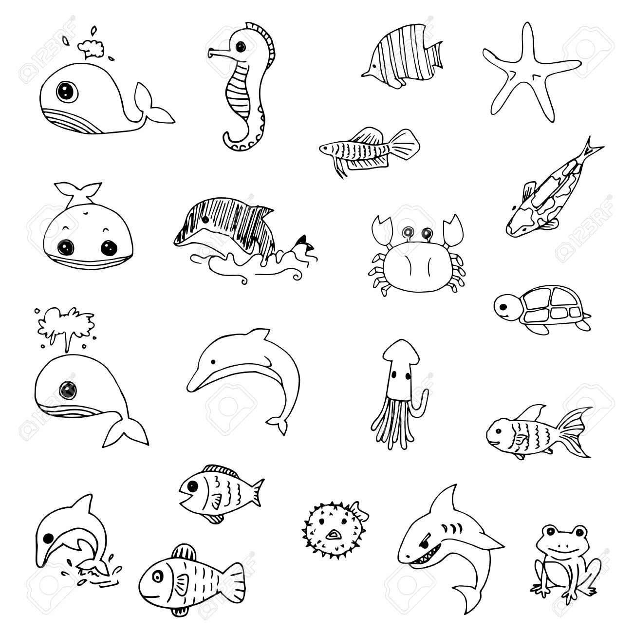 1300x1300 Aquatic Animals Drawn Vector Royalty Free Cliparts, Vectors,