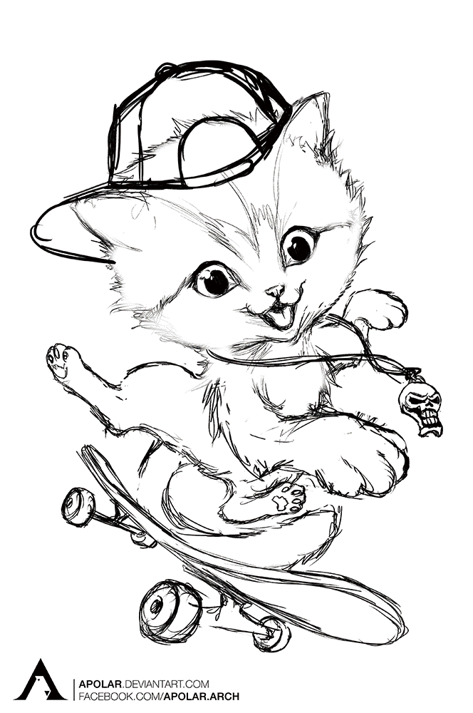 664x1000 Skater Cat Animation By Apolar