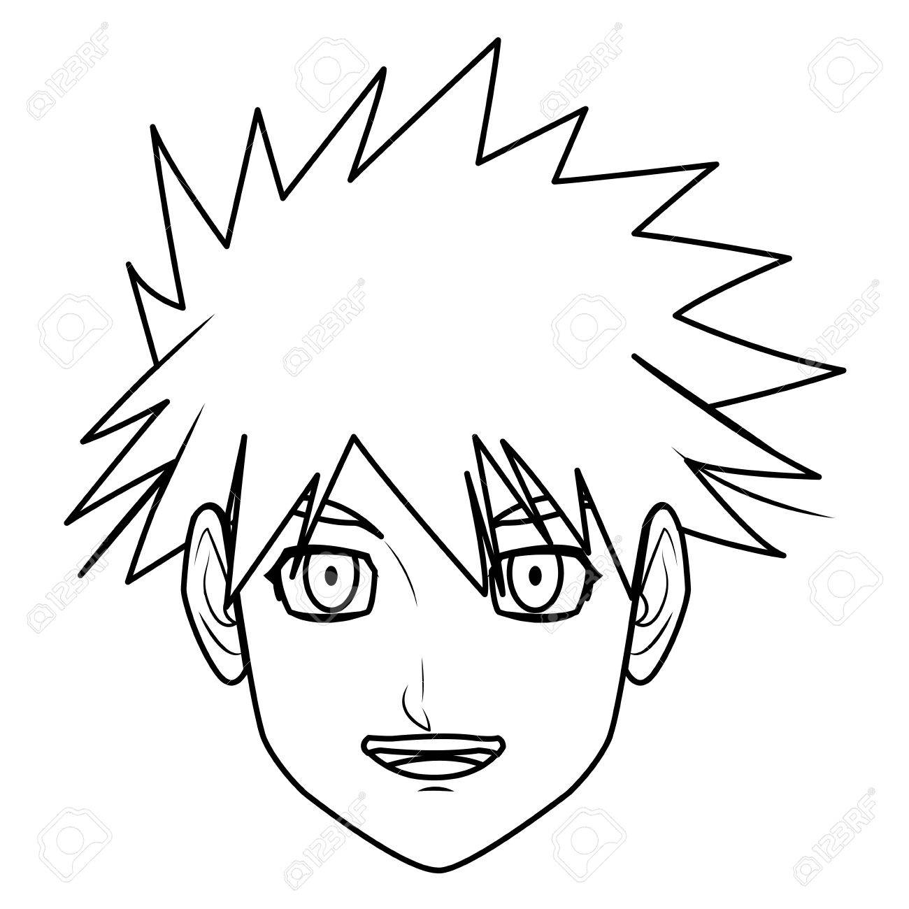 1300x1300 Young Guy. Anime Boy Character Japanese Line Vector Illustration