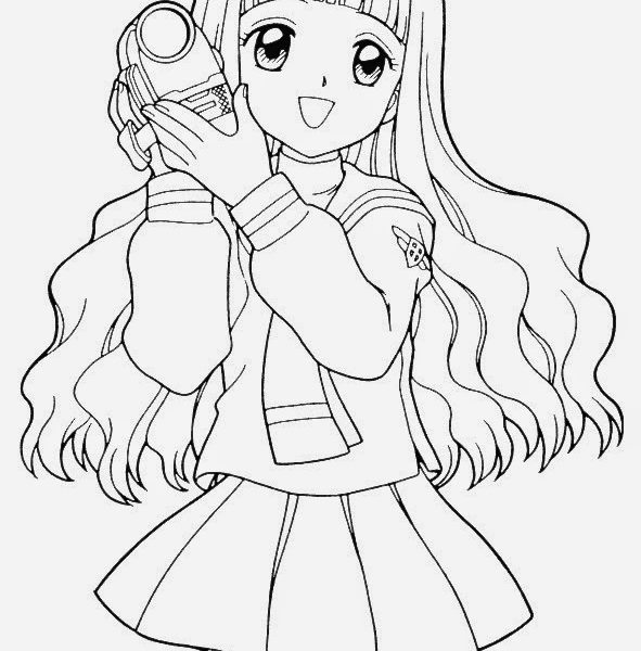591x600 Cartoon Girl Coloring Pages Anime Girl Coloring Pages Holding