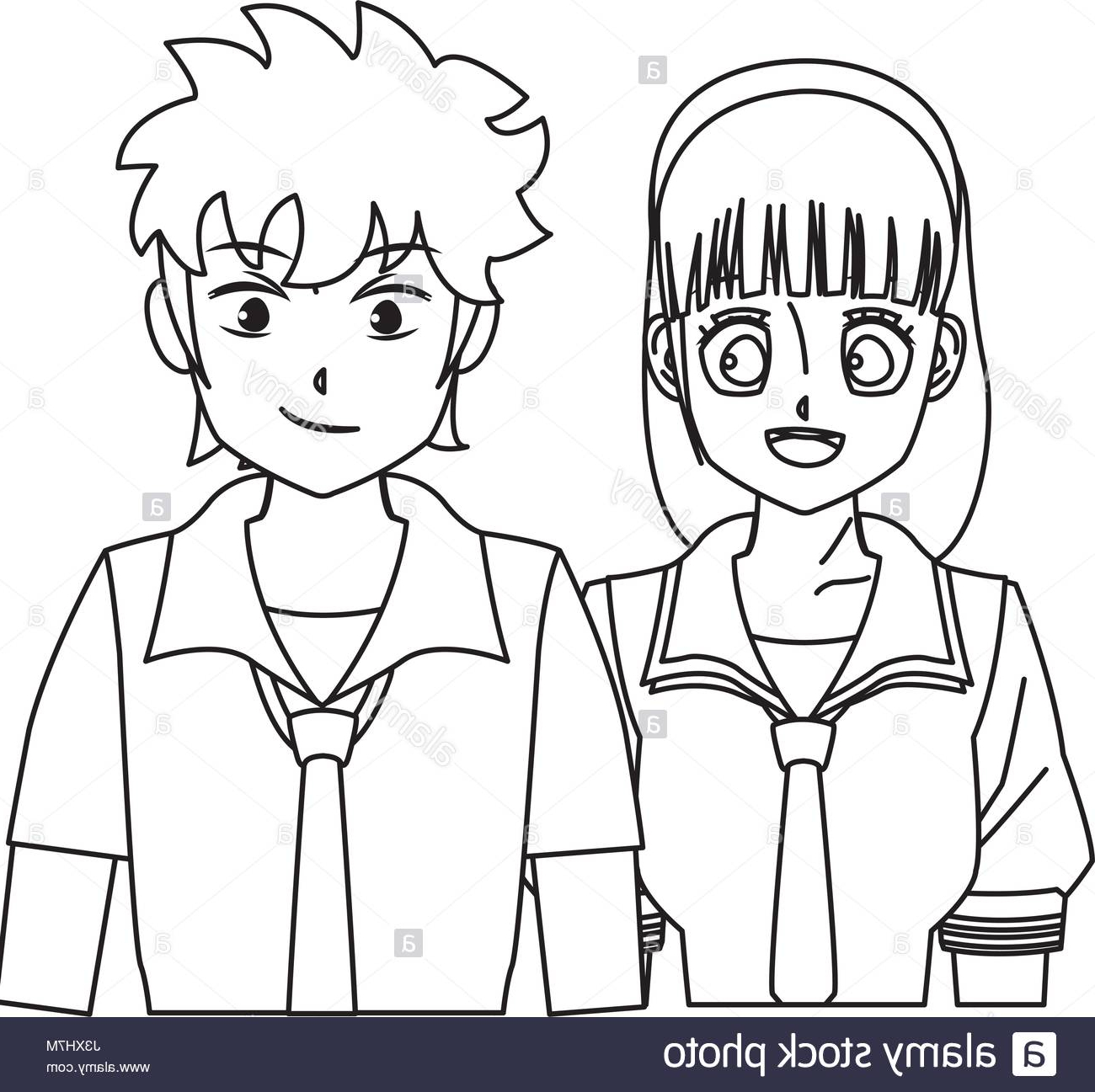 1300x1297 Outline Drawing Of Boy And Girl Students Girl And Boy Anime