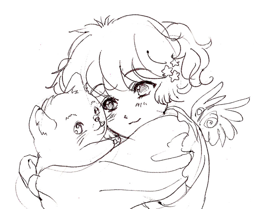 813x670 Cute Anime Girl And Pet By Acorna252525