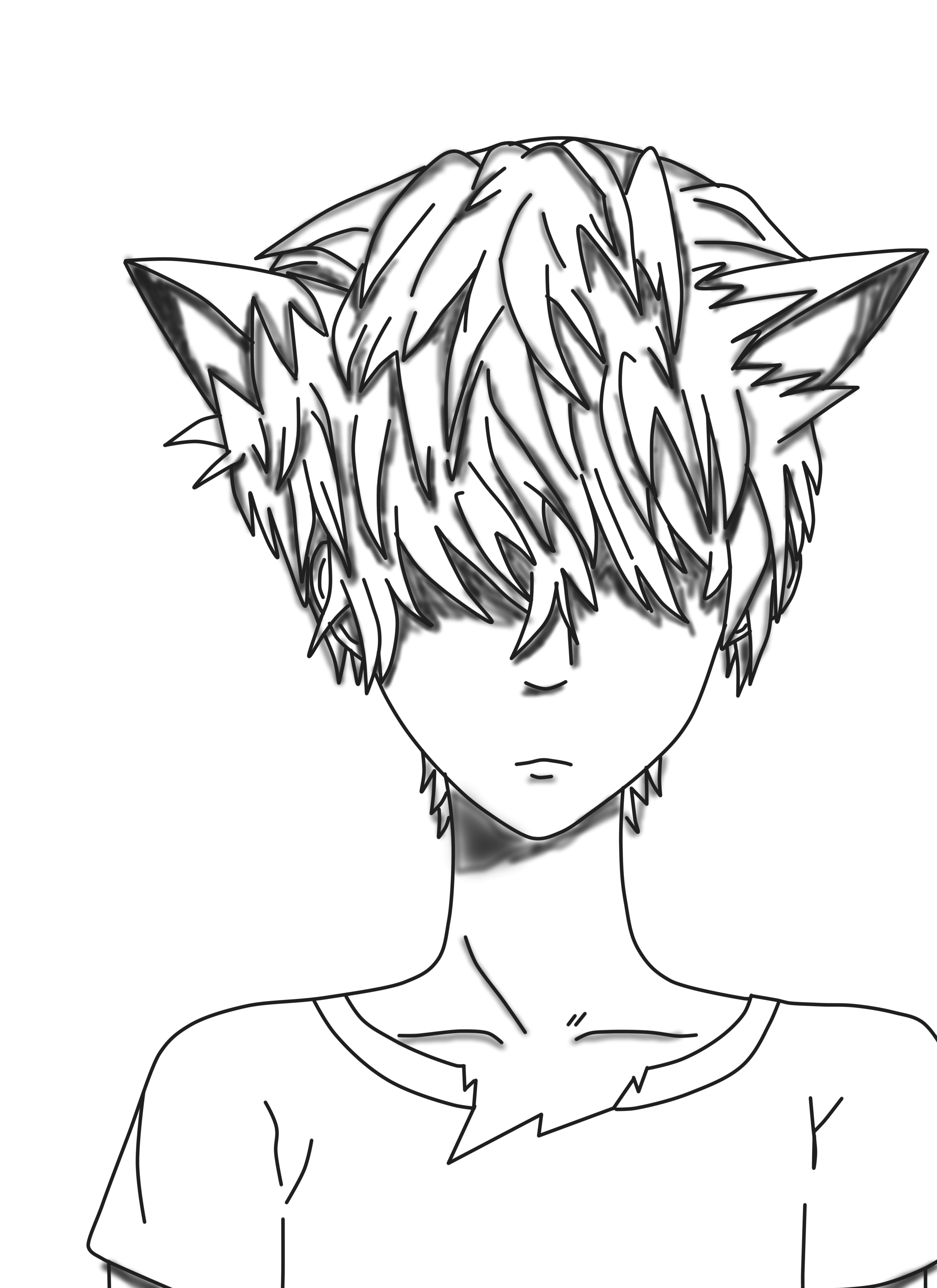 5100x7014 Wolf Cat Anime Boy Lineart Version By Mikucosplayer15