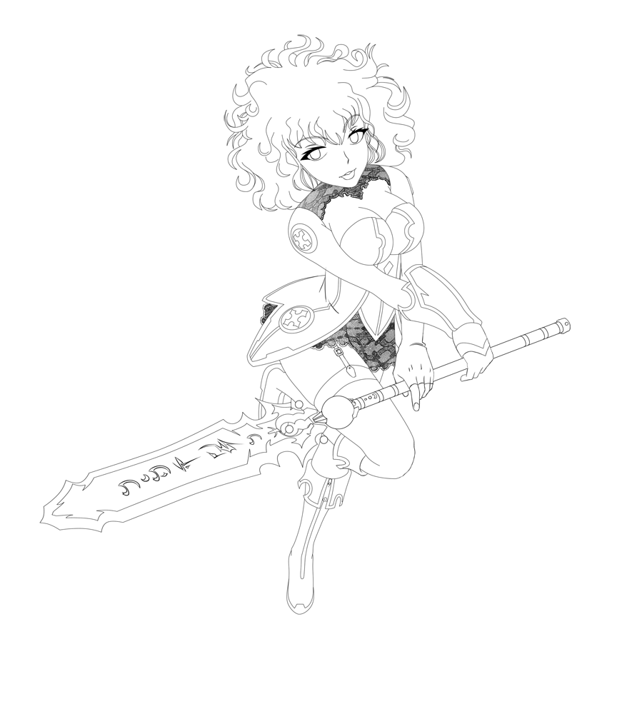 885x1000 Warrior Girl Lineart By Pieterator