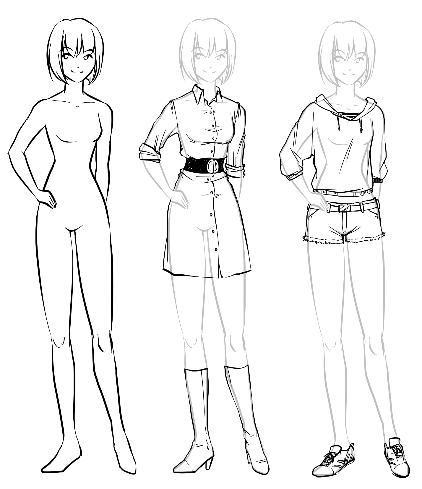 1428x1654 Anime Girl Full Body Drawing With Clothing
