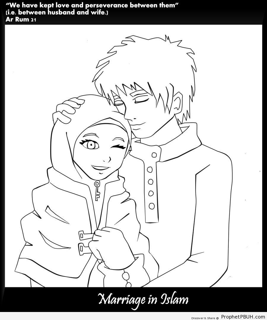 900x1078 Anime Muslim Couple Line Drawing Amp Quran 30 21 Drawings