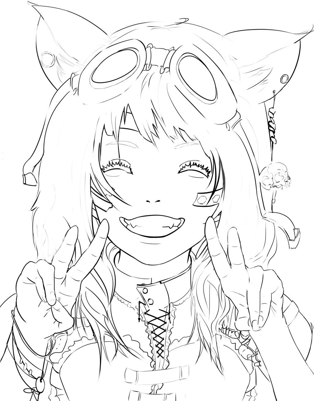1024x1306 Steampunk Anime Girl (Linework) By Diehardpizzalover