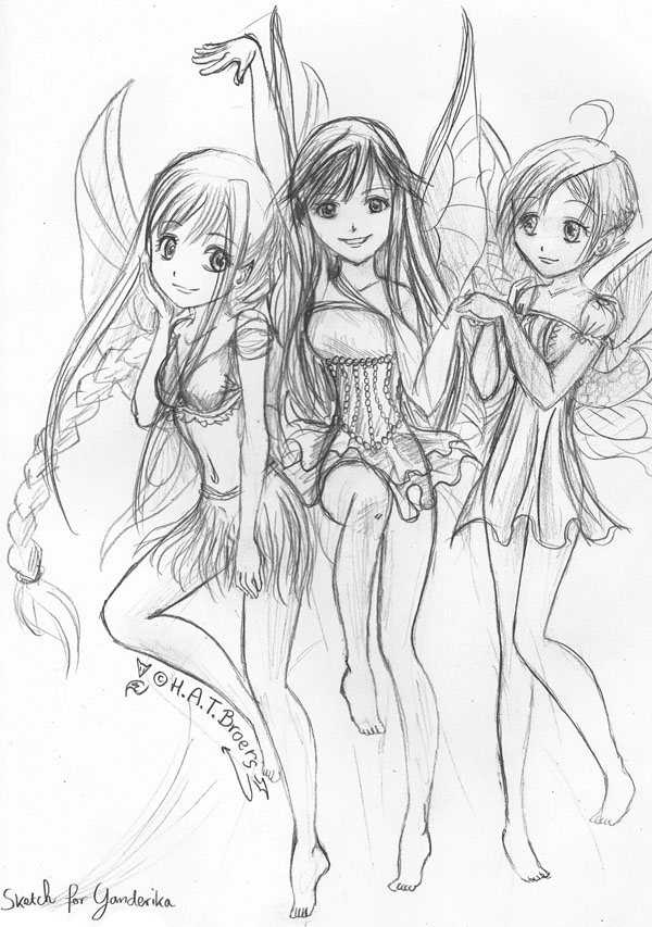 600x853 Three Water Fairies Sketch By