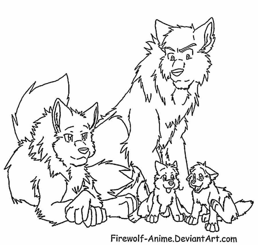 900x855 Wolf Family Lineart By Firewolf Anime