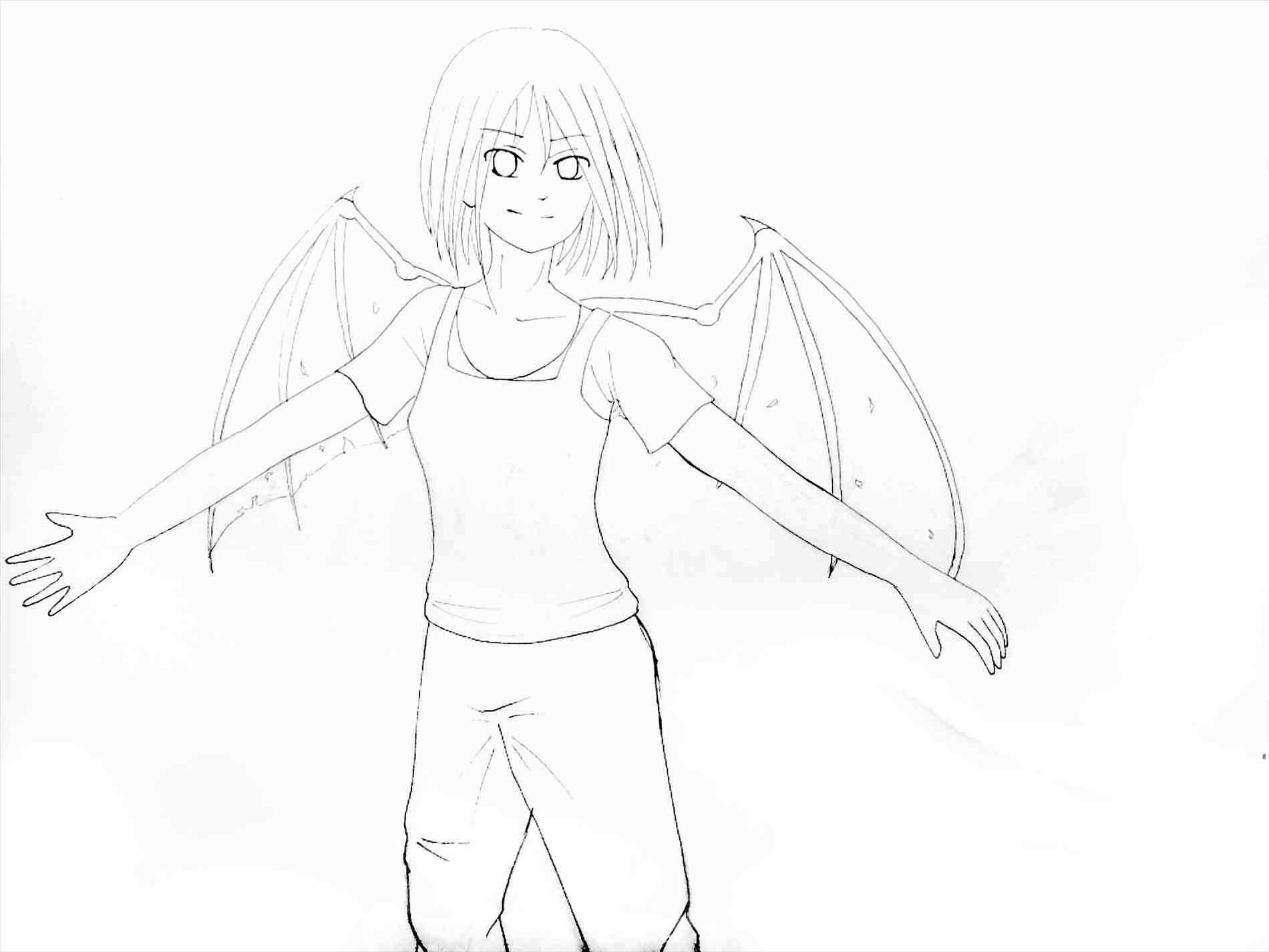 1900x1425 Anime Girl With Dragon Wings Drawing