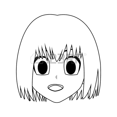 450x450 Anime Girl Face Icon Over White Background. Colorful Design