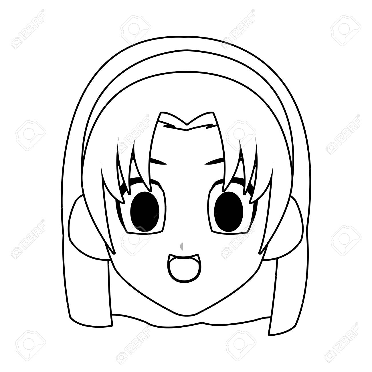 1300x1300 Anime Girl Face Icon Over White Background. Vector Illustration