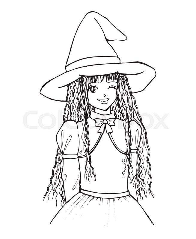 654x800 Witch Girl Monochrome Black And White Isolated Anime Manga Cartoon