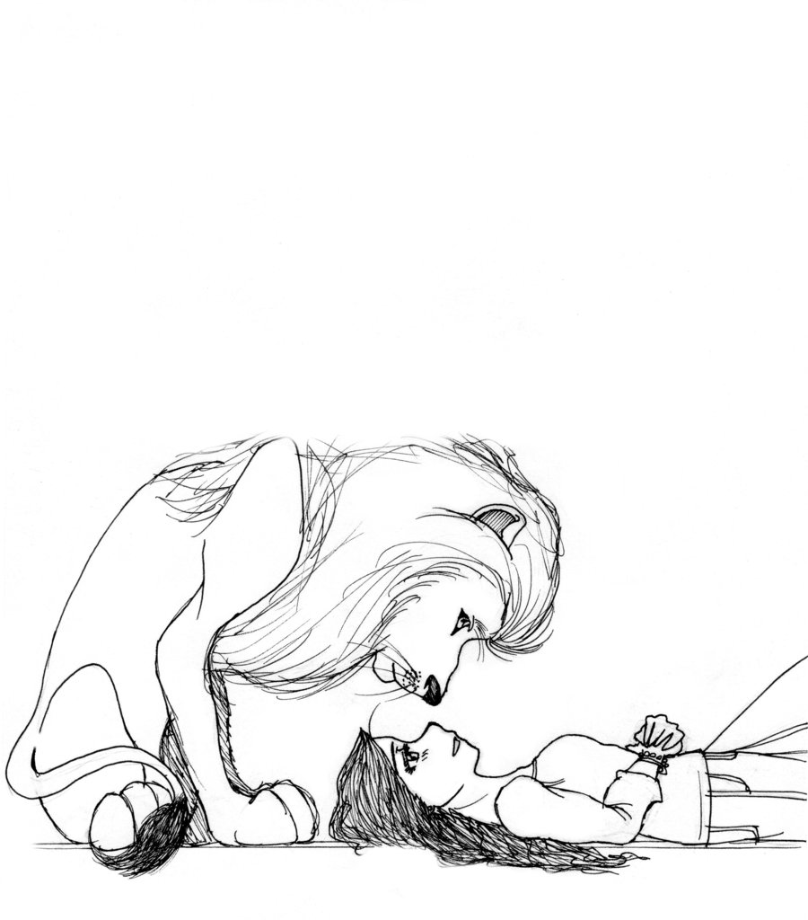 900x1024 Girl And Lion By Linaprime