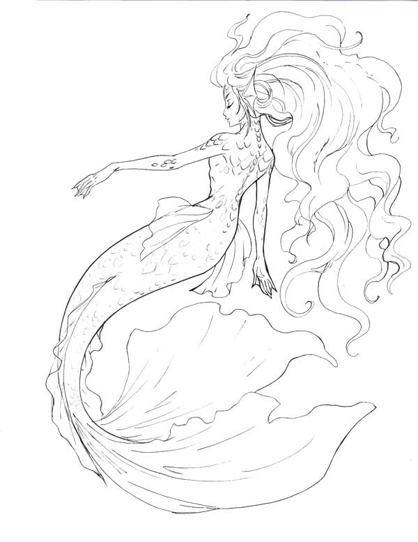 600x777 Mermaid Line Art By On @
