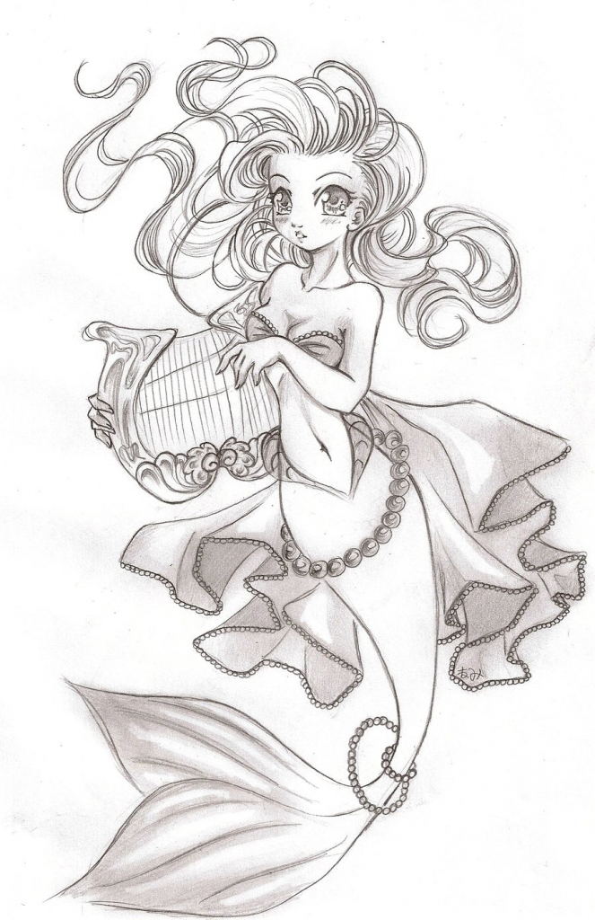 663x1024 Anime Mermaid Drawing