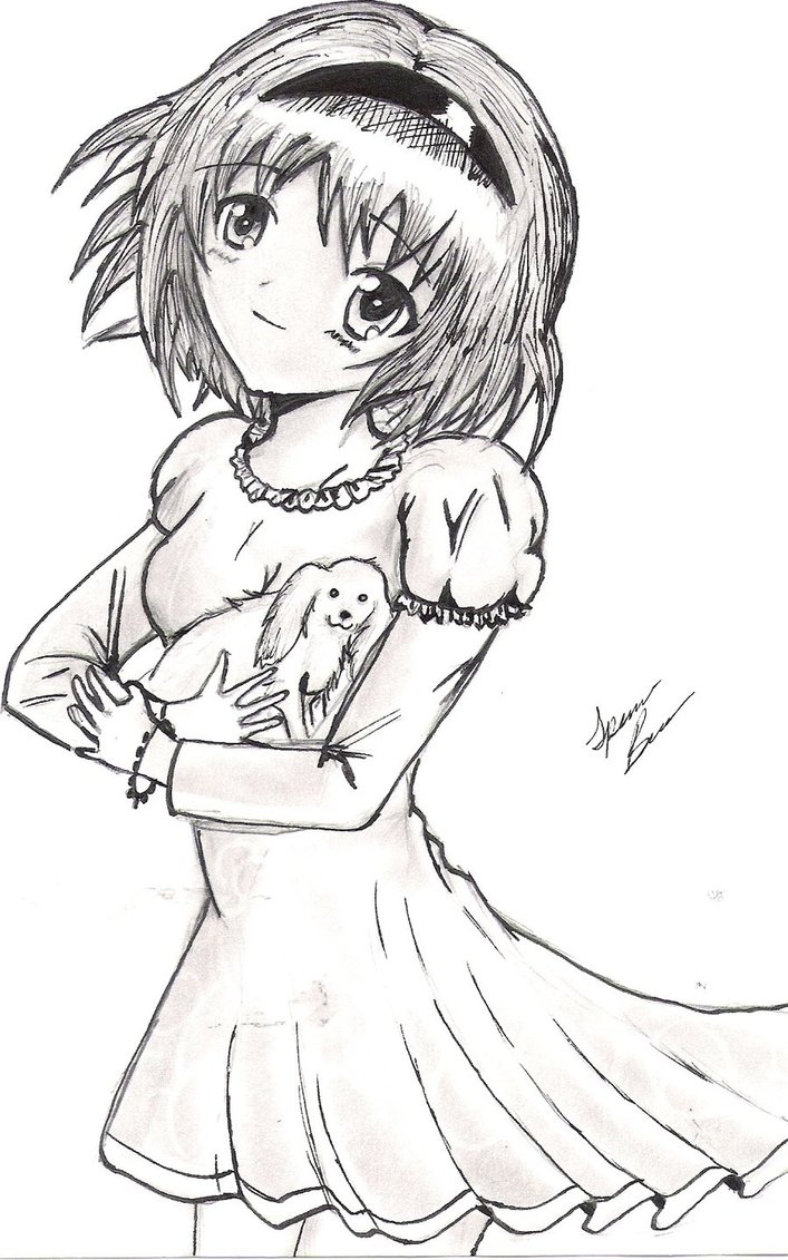 707x1131 A Girl And Her Puppy (Old Drawing) By Spencer Bowen
