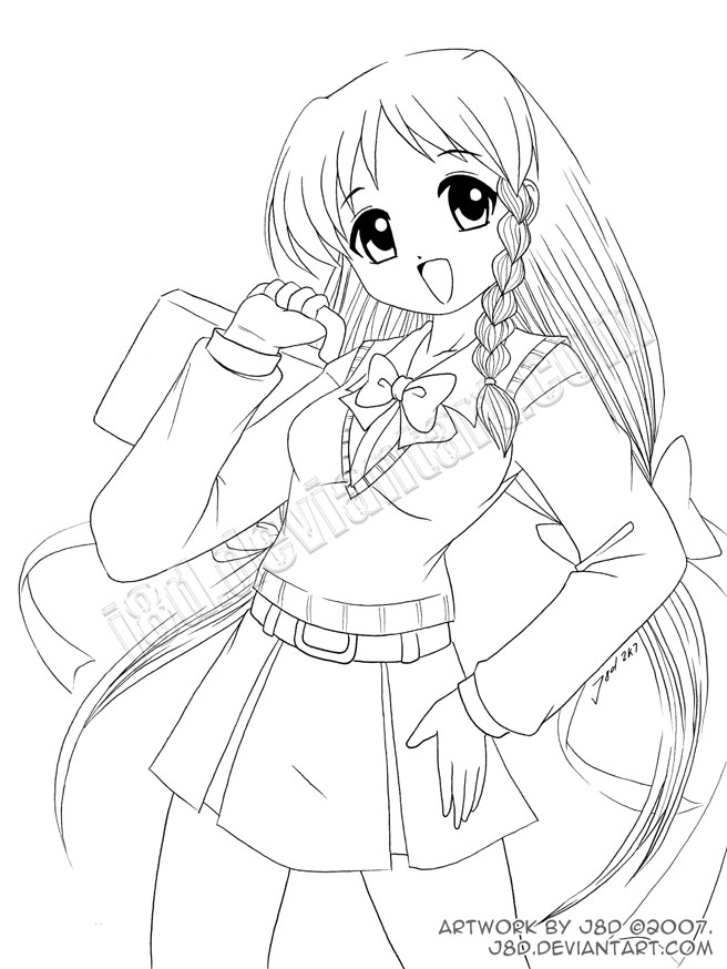 656x874 School Girl Lineart By J8d