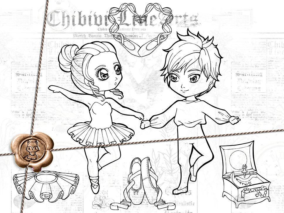968x726 Digital Stamps Lineart Set Chibi Ballet Printable Coloring