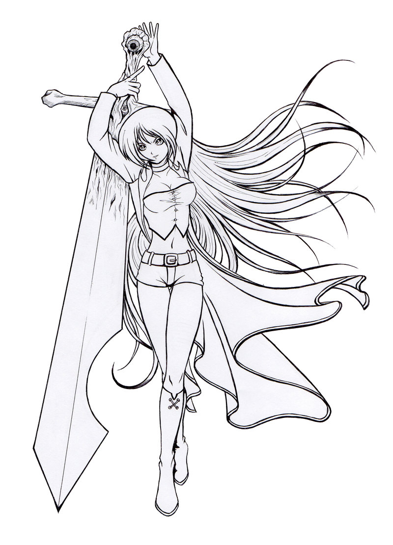 800x1111 Anime Sword Girl Drawing